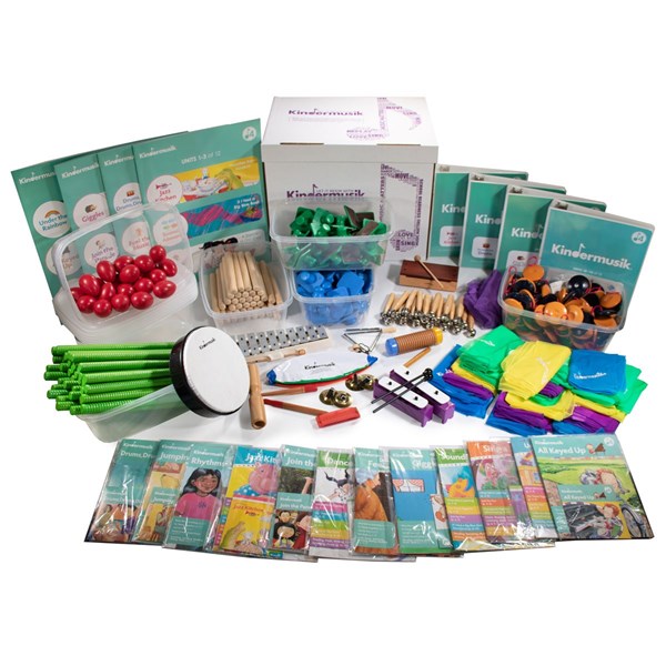 Kindermusik’s Level 4 kit shows instruments, props, and books for developmental ages 4-5. Classroom kits are just one solution from our Head Start Resources.